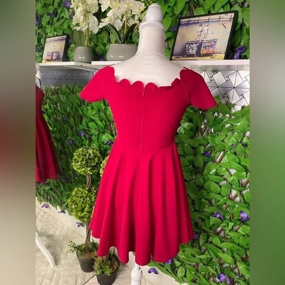 SHEIN EUC XS Burgandy/Red Scallop Short Off Shoulder Dress - Picture 8 of 14